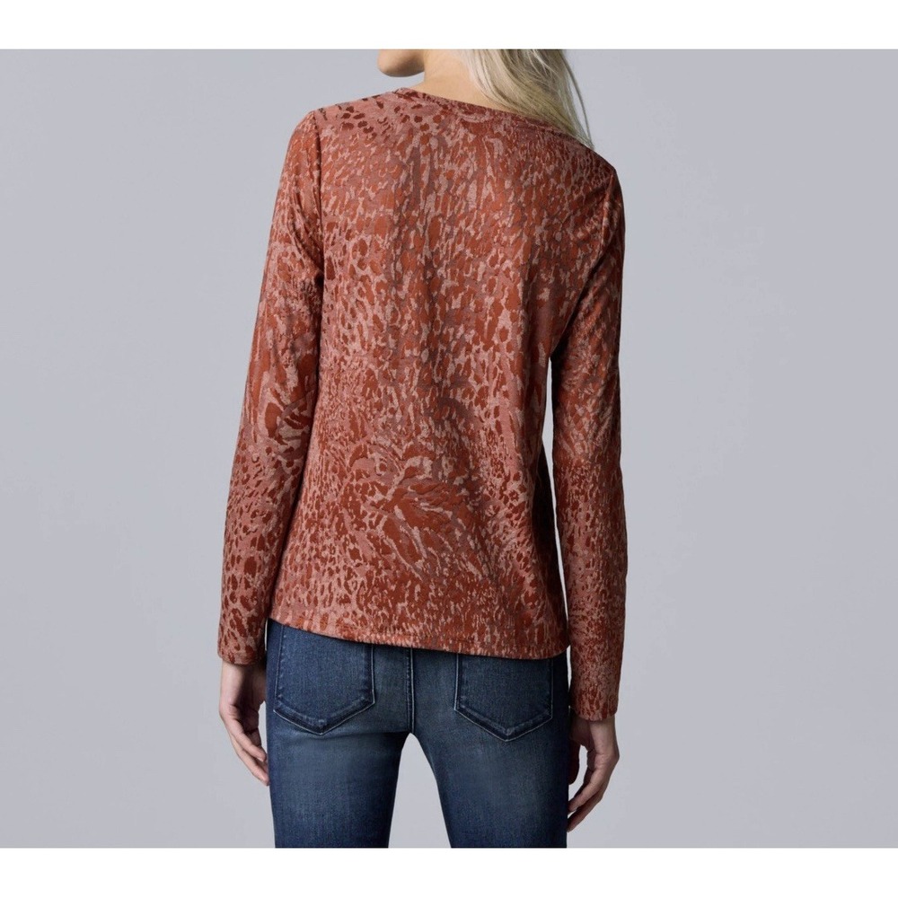 Simply Vera Vera Wang Shirt Women XS Rust Textured Crewneck Top Soft Stretch New - Picture 6 of 10